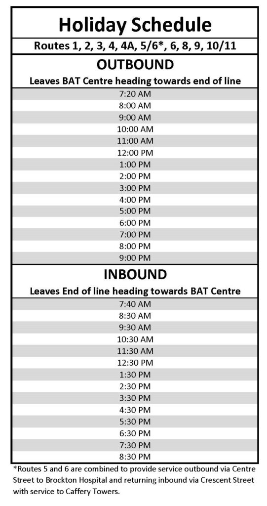 Holiday Schedule BAT